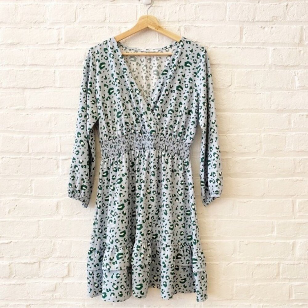 Michelle McDowell || Carolyn Dress Long Sleeve Leopard Blue Green Small